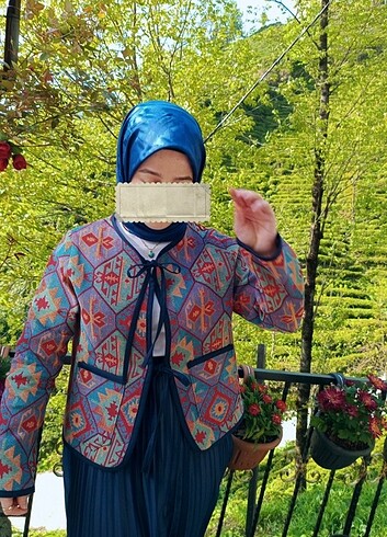 universal Beden lacivert Renk Okyanus vintage etnik desen ceket
