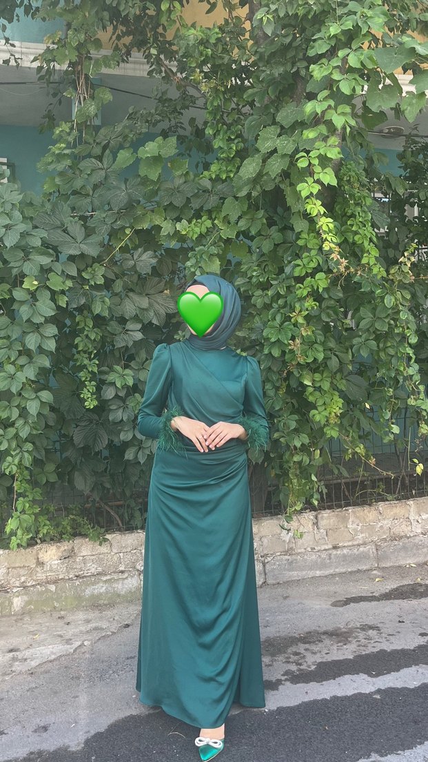 Yeşil Drapeli Uzun Abiye Elbise Davet Özel Gün - Görsel 2