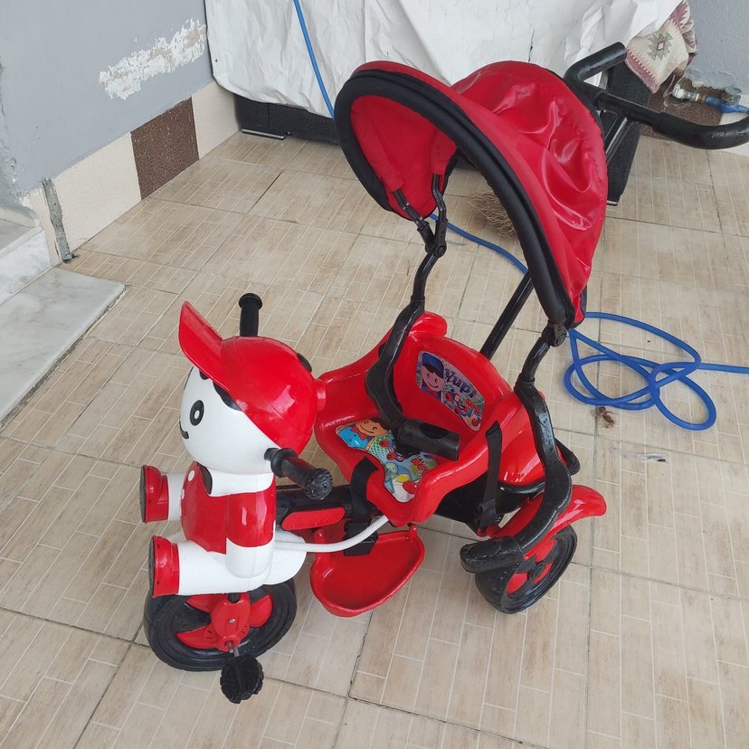 Renkli Kırmızı Bebek Arabası - Görsel 4