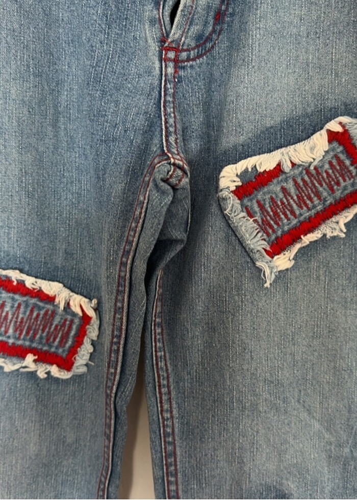 Adil ışık orjinal yama detaylı ispanyol jean Vintage Messy girl - Görsel 3