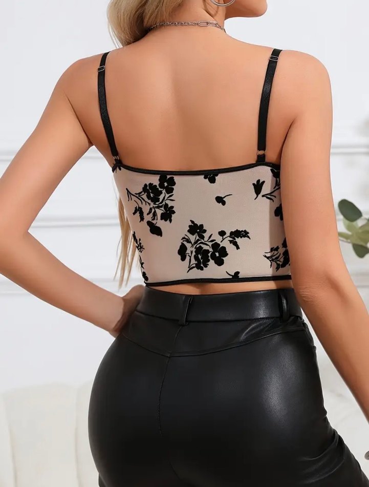 Çiçek Desenli Beyaz Straplez Büstiyer - Görsel 2