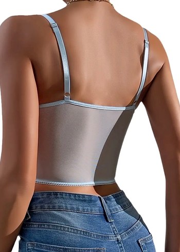 Nakışlı Dantelli Mavi Mini Bustier - Görsel 2