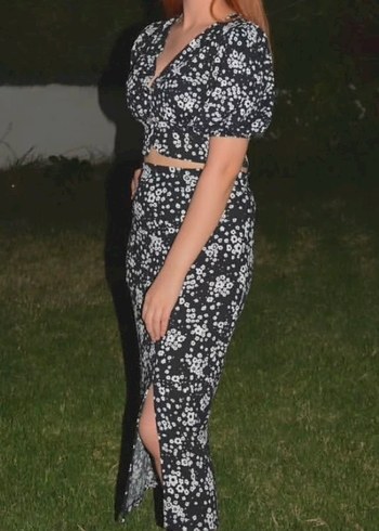 V Yaka Kısa Kollu Midi Bohem Elbise - Görsel 2