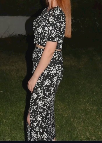 V Yaka Kısa Kollu Midi Bohem Elbise - Görsel 3