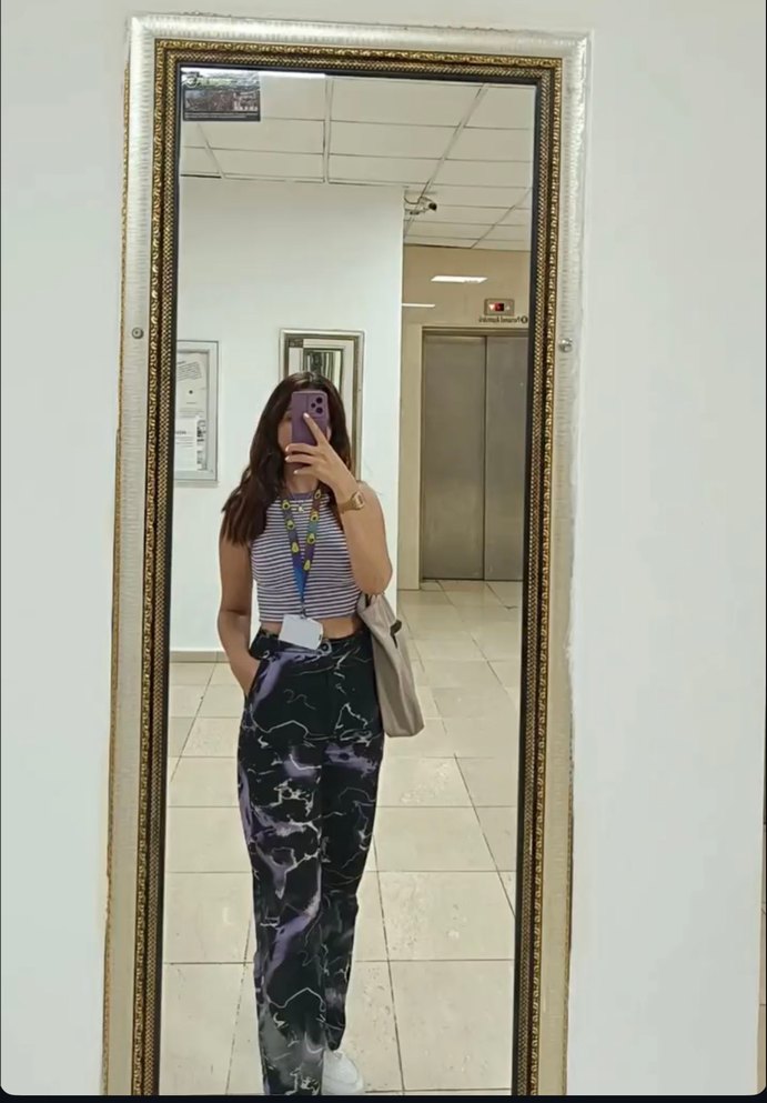 Mor Batik Desenli Salaş Kadın pantolon - Görsel 2