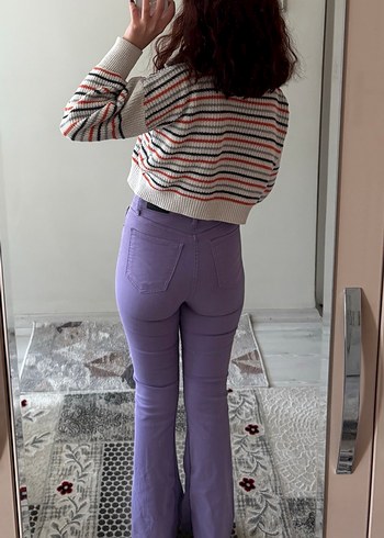 Mor İspanyol paça pantolon - Görsel 4
