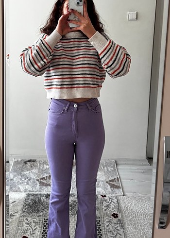 Mor İspanyol paça pantolon - Görsel 3