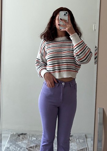 Mor İspanyol paça pantolon - Görsel 2