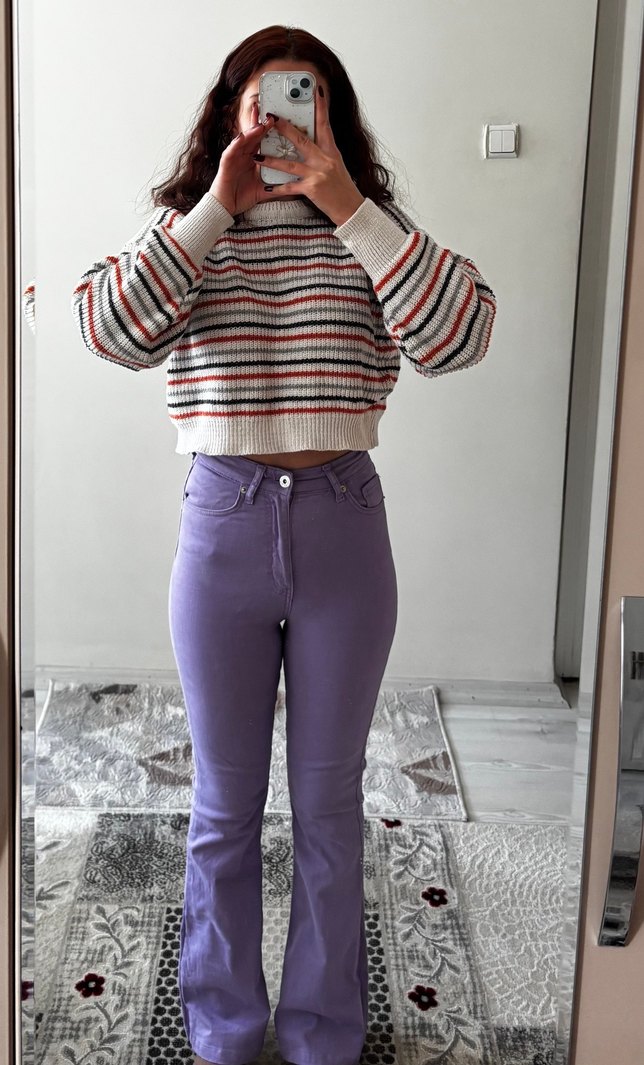 Mor İspanyol paça pantolon - Görsel 3