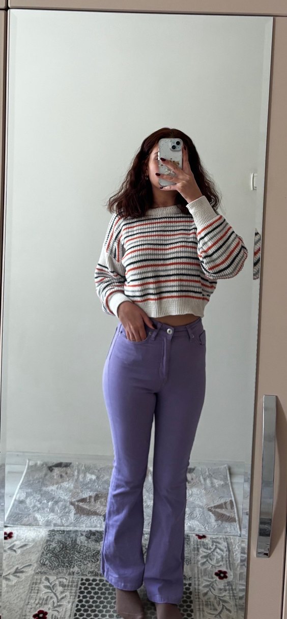 Mor İspanyol paça pantolon - Görsel 2