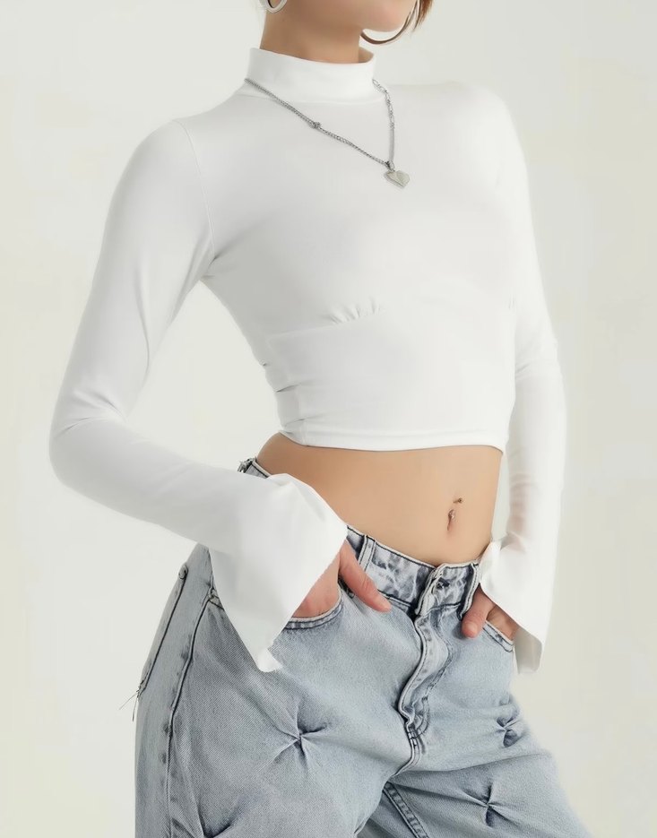 Beyaz Yüksek Yaka Kadın Bluz - Görsel 2