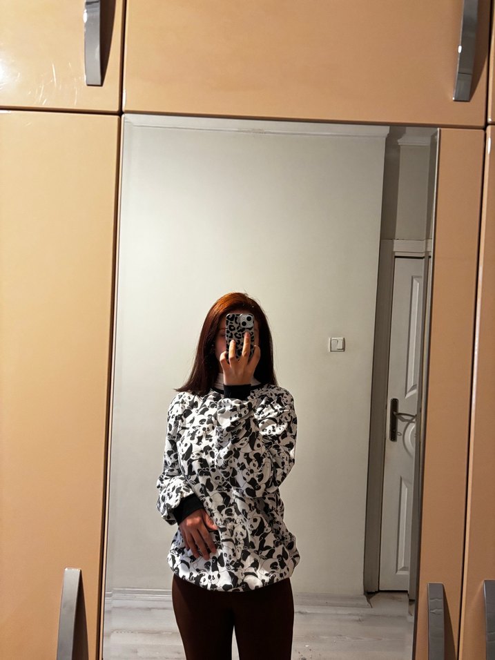 Kadın Gri Uzun Kollu Salaş Sweatshirt - Görsel 4