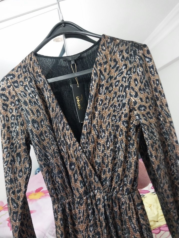 Koton leopar desenli elbise - Görsel 5