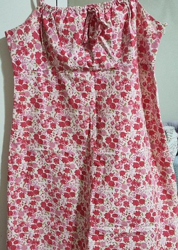 Pembe Çiçek Desenli coton Midi Elbise