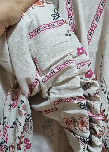 Nakışlı Püsküllü Uzun keten Kimono takım - Görsel 2