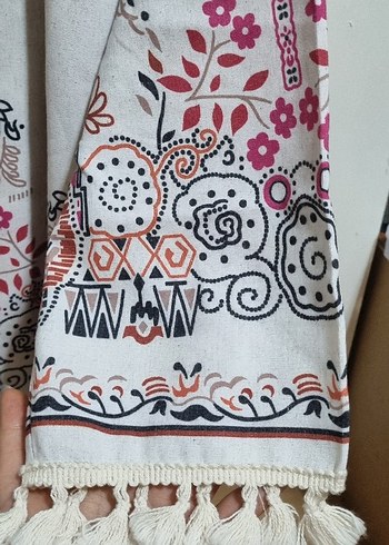 Nakışlı Püsküllü Uzun keten Kimono takım - Görsel 3