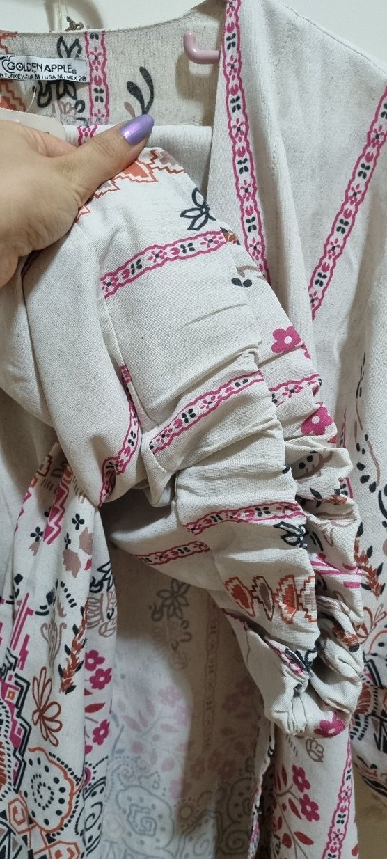 Nakışlı Püsküllü Uzun keten Kimono takım - Görsel 2