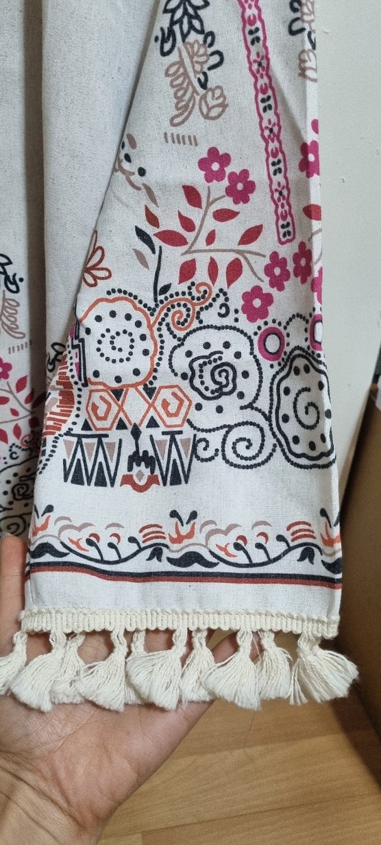 Nakışlı Püsküllü Uzun keten Kimono takım - Görsel 3