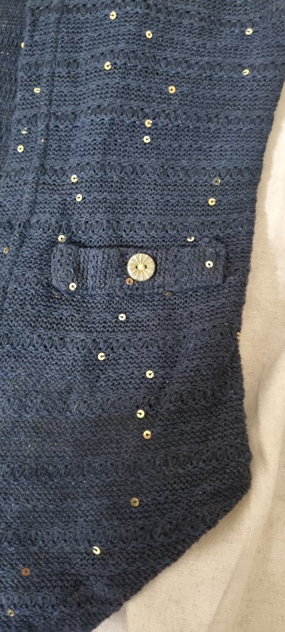 Düğmeli Kolsuz Mavi örme yelek - Görsel 2