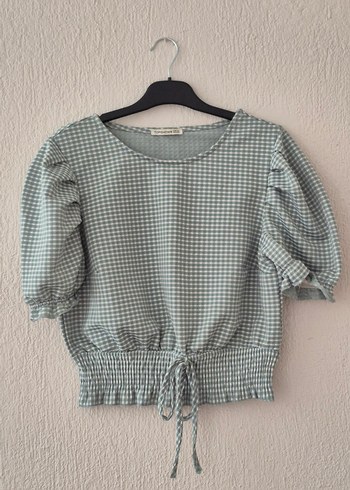 Topshop yesil Kareli Kısa Kollu Bluz