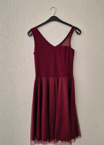 Bordo V Yaka Midi Abiye Elbise