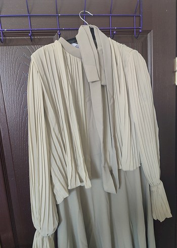 Suud Collection Bej Uzun Keten Piliseli Elbise Birgülbektaş