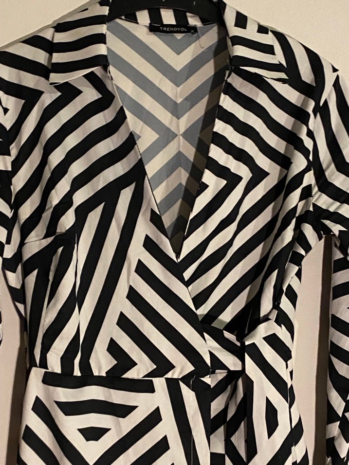 Zebra Desenli Uzun Kollu Kuşaklı kruvaze elbise - Görsel 2