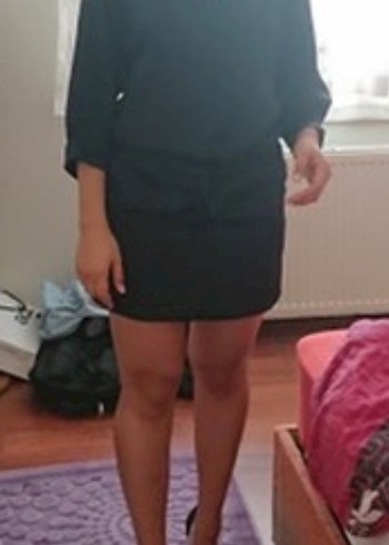 Mango Siyah Saten Bağlamalı Kadın Elbise - Görsel 4