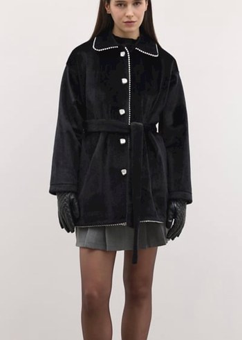 Düğmeli Siyah Midi Kadın Kaban - Görsel 3