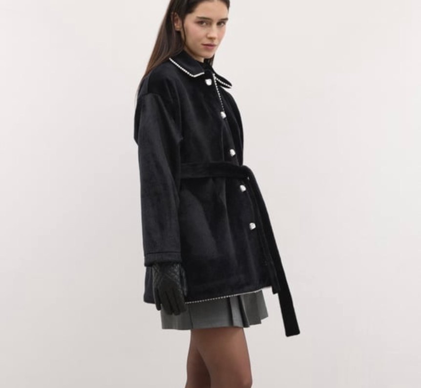 Düğmeli Siyah Midi Kadın Kaban - Görsel 2