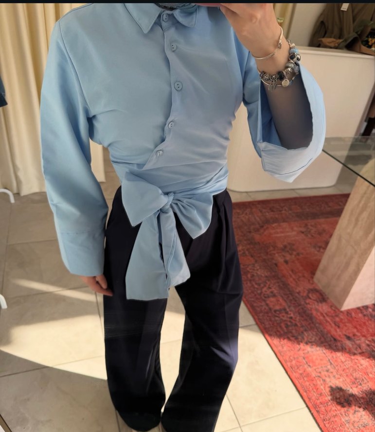 Mavi Bağlamalı Salaş Gömlek - Görsel 2