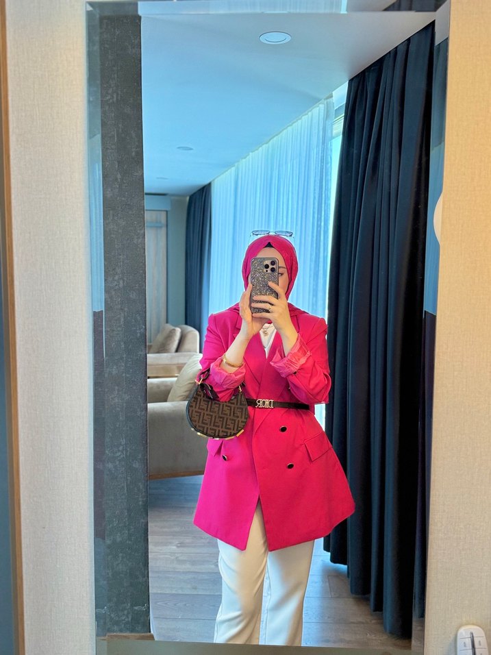 Pembe Midi Kemerli Kadın Kaban - Görsel 2