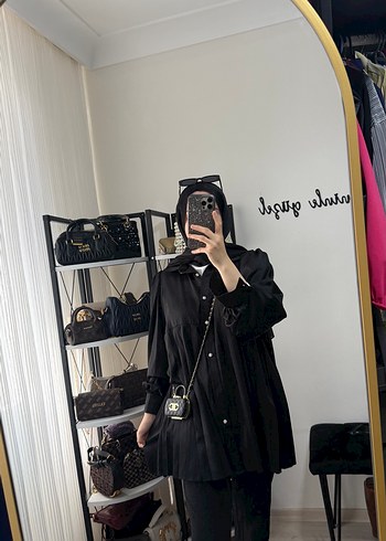 Siyah Midi Boy Rahat Kesim Kadın Yağmurluk - Görsel 4