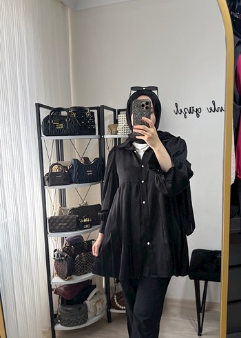 Siyah Midi Boy Rahat Kesim Kadın Yağmurluk - Görsel 3