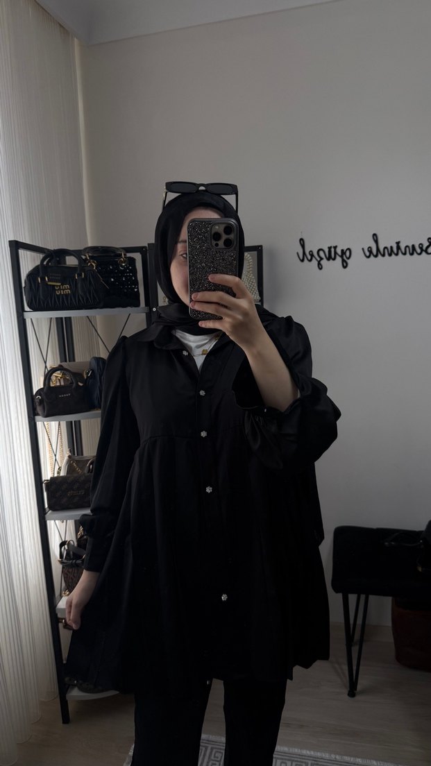 Siyah Midi Boy Rahat Kesim Kadın Yağmurluk - Görsel 2