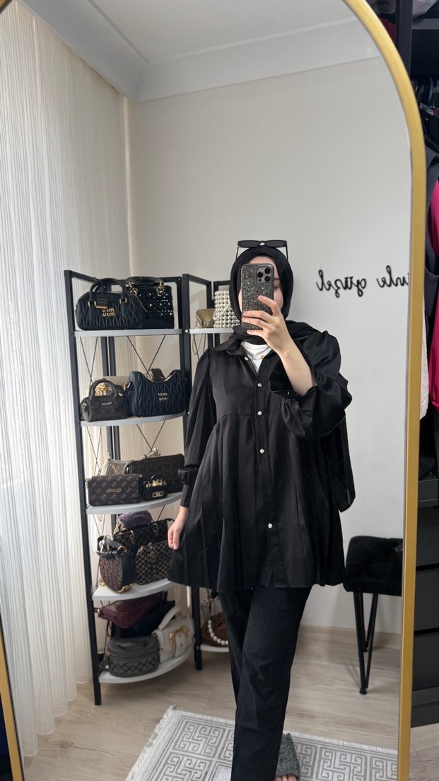 Siyah Midi Boy Rahat Kesim Kadın Yağmurluk - Görsel 3