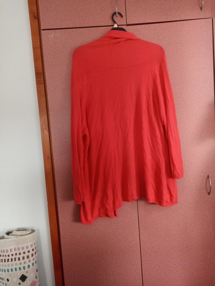 Kırmızı Uzun Kollu Salaş Kadın Hırka - Görsel 2