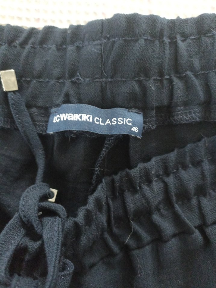 Lacivert Kadın Keten Rahat Kesim Pantolon - Görsel 2