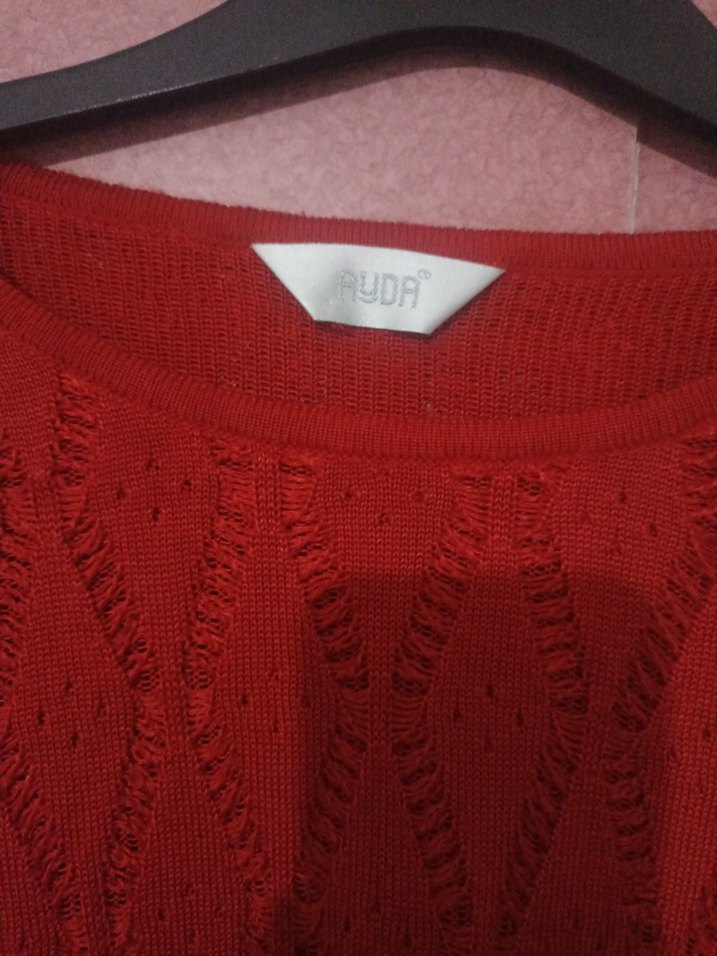 Kırmızı Örgü Kadın Kazak - Görsel 4