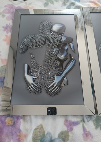 Gri Çift Figürlü Dekoratif Tablo Seti - Görsel 4