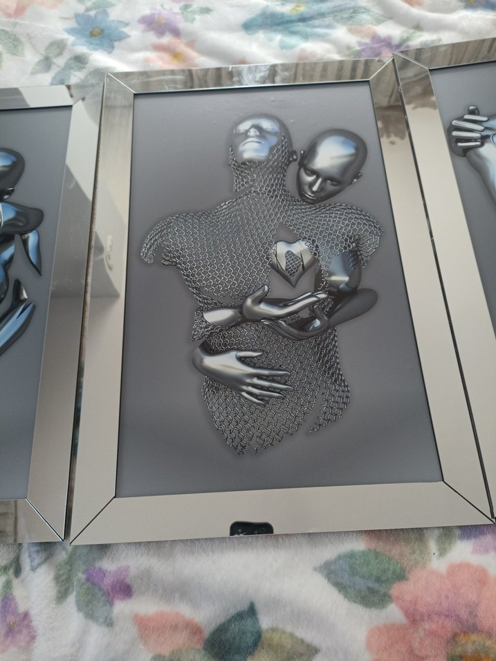 Gri Çift Figürlü Dekoratif Tablo Seti - Görsel 2