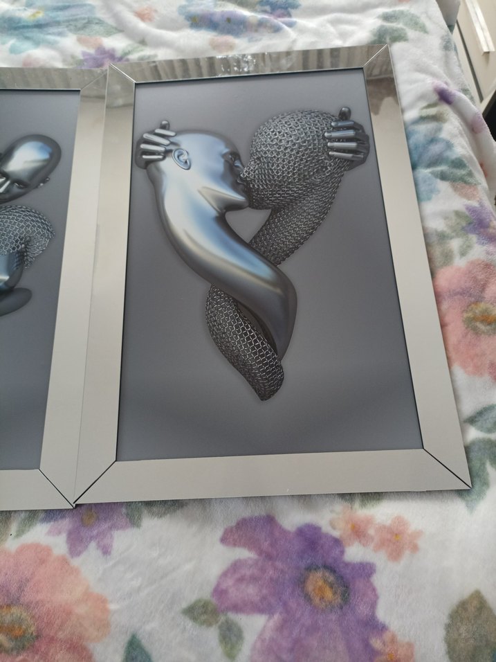 Gri Çift Figürlü Dekoratif Tablo Seti - Görsel 3