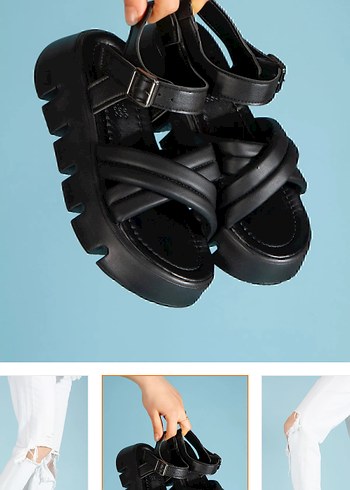 Zara Siyah Platform Topuklu Kadın Sandalet