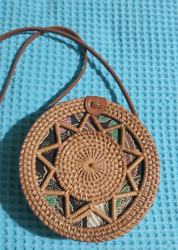 Rattan Renkli Nakışlı Boncuklu Örgü Kadın Çapraz Çanta