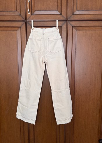 Bej Düğmeli Kadın Kot Pantolon - Görsel 4