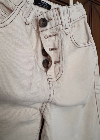 Bej Düğmeli Kadın Kot Pantolon - Görsel 3