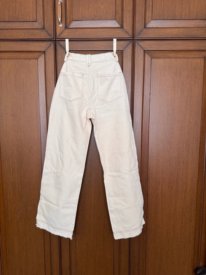 Bej Düğmeli Kadın Kot Pantolon - Görsel 4