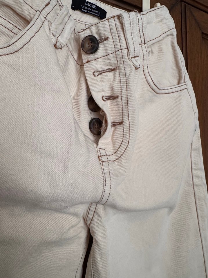 Bej Düğmeli Kadın Kot Pantolon - Görsel 3