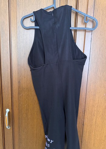 Siyah, Kolsuz, Yüksek Yakalı Kadın Spor Tulum - Görsel 2