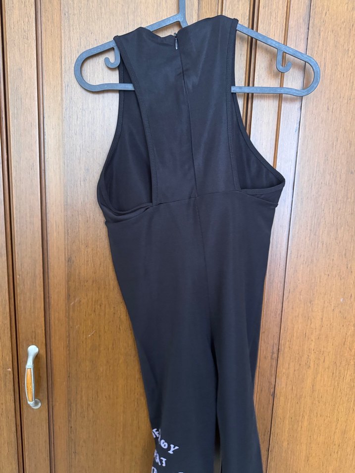 Siyah, Kolsuz, Yüksek Yakalı Kadın Spor Tulum - Görsel 2